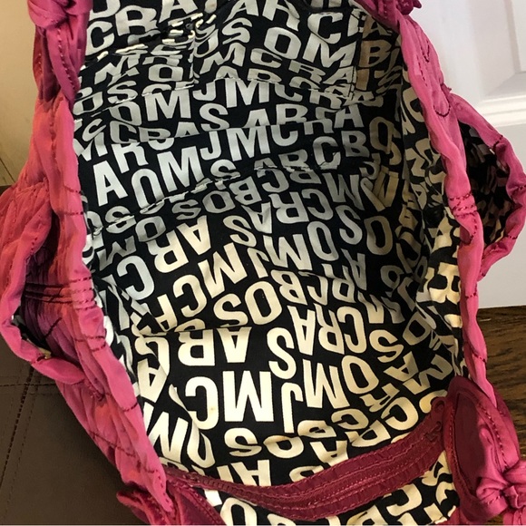 MARC JACOBS Workwear Pink Embroidered Logo Quilted Tote Bag w. Side Pockets - Picture 10 of 13